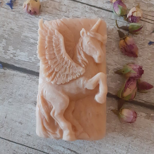 Handmade Goats Milk Essential Oil Rose Geranium Unicorn Large Soap 125g