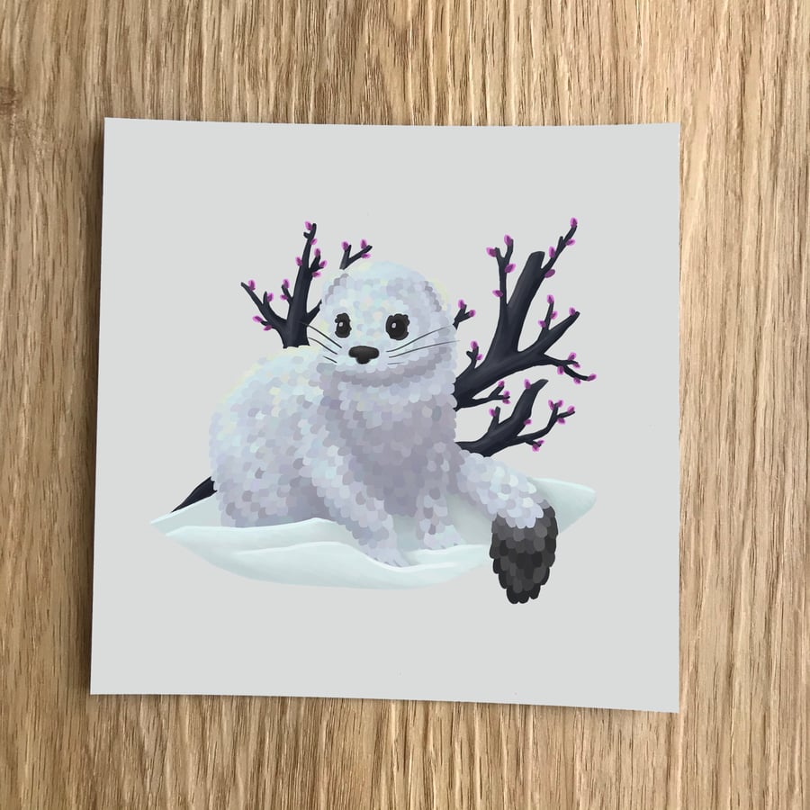 Winter Ermine Square Post Card Print