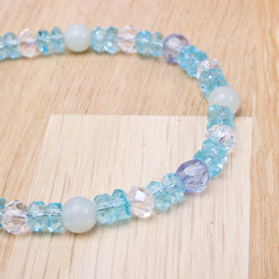  Amazonite gemstone and blue bead bracelet