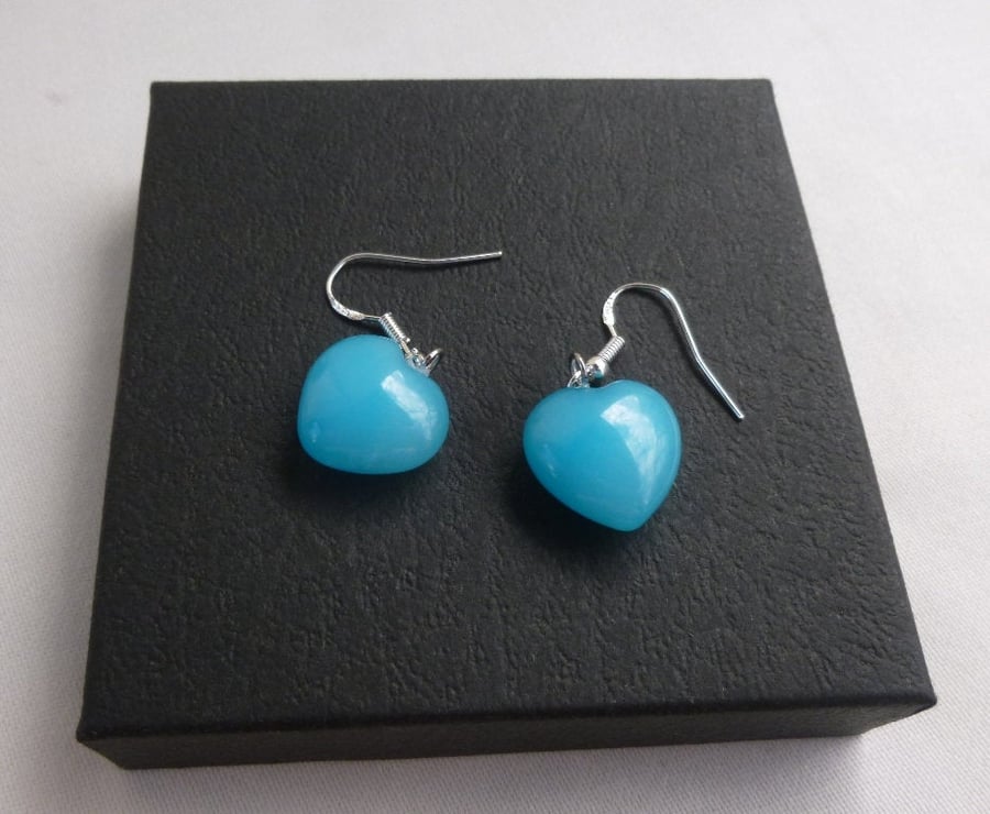 Blue Heart Semi Precious Jade Healing Earrings, Gift for Mum, Gift for friend