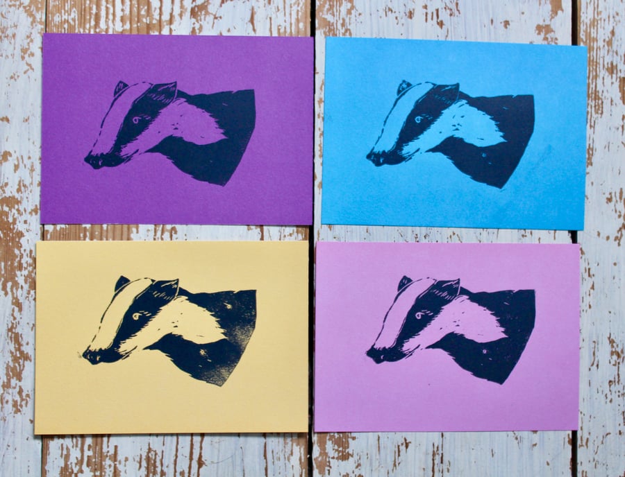 Hand Printed Badger Postcards