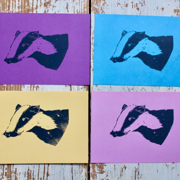 Hand Printed Badger Postcards