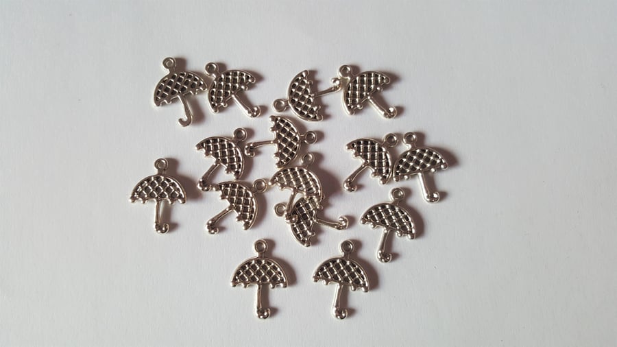 15 x Silver Plated Pendants - 21.5mm - Umbrella 