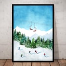 Ski Print, Skiing Print, Ski Gift Print, Ski Wall Art, Ski Mountain Print