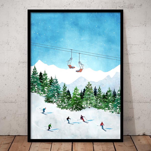 Ski Print, Skiing Print, Ski Gift Print, Ski Wall Art, Ski Mountain Print
