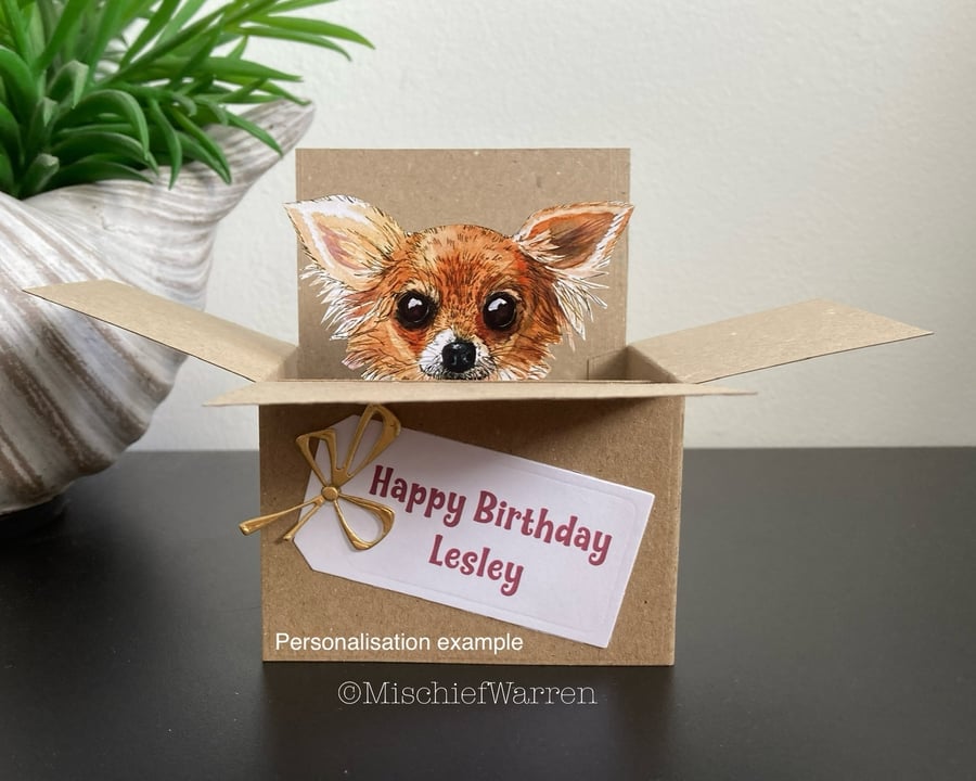 Chihuahua Card. Dog 3D Box Card. Blank or personalised gift card holder.