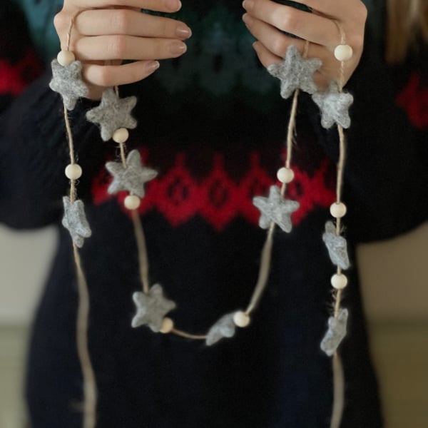 Needle Felt Ash Grey Star Garland