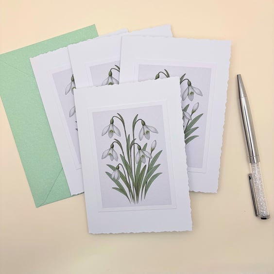 A6 Card Set of 4 - Snowdrop Birth Flower Botanical Blank Greeting Card