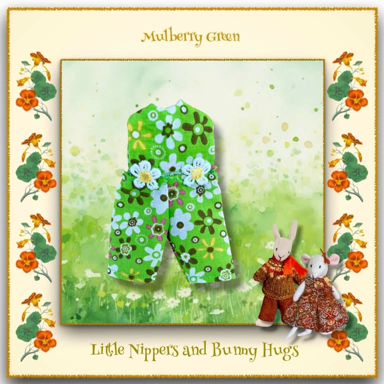 Green Flowered Dungarees to fit the Little Nippers and Bunny Hugs 