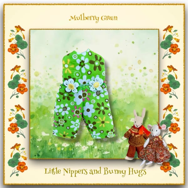 Green Flowered Dungarees to fit the Little Nippers and Bunny Hugs 
