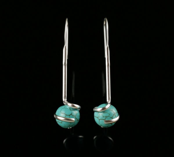 Long Sterling Silver Earrings with Turquoise