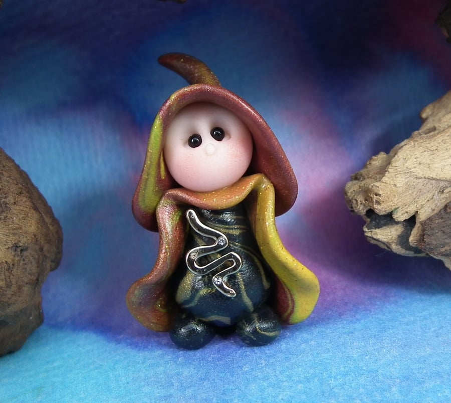 Tiny Snake Whisperer Gnome Maiden 'Ada' OOAK Sculpt by Ann Galvin