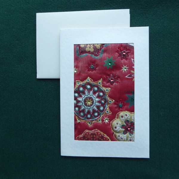 Individually Hand Crafted Textile Christmas Blank Card