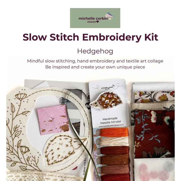 Hedgehog themed Slow Stitch Kit for Beginners