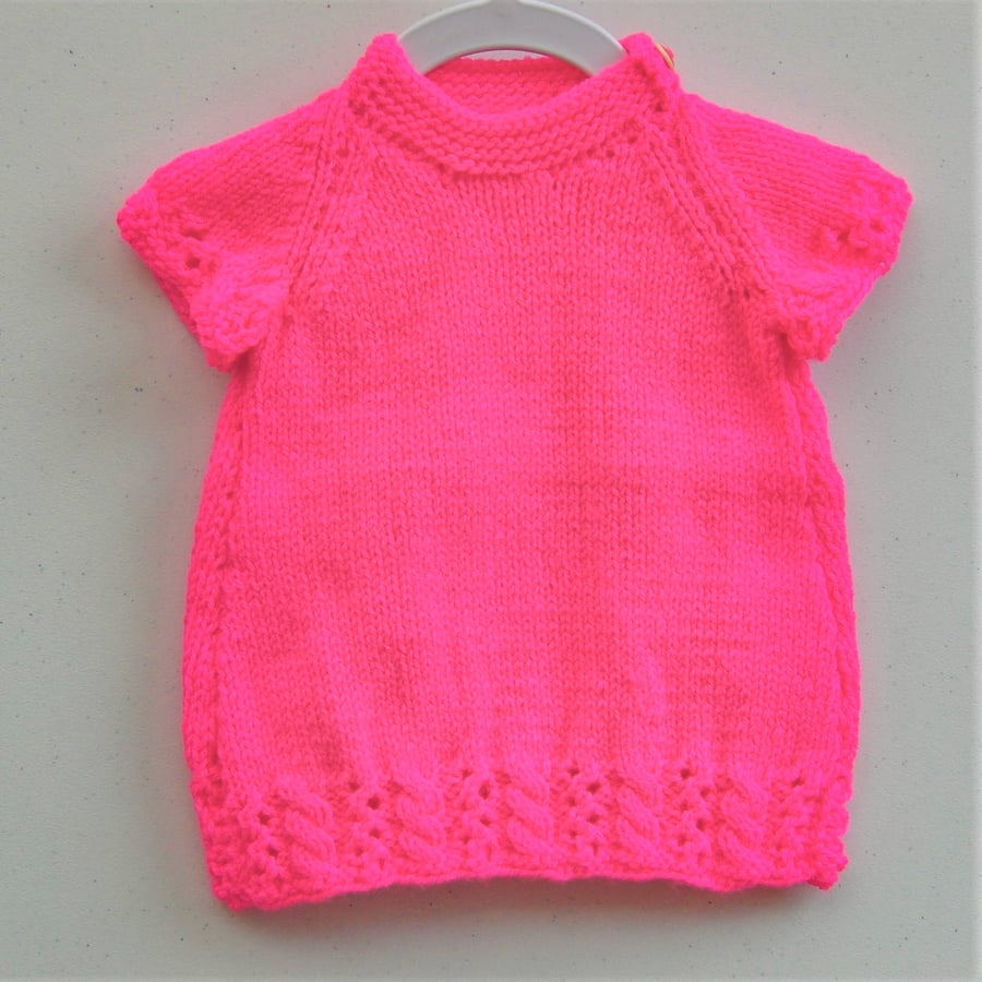Shocking Pink Baby's Knitted Dress, New Baby Gift, Baby Shower Gift