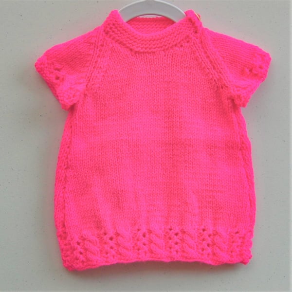 Shocking Pink Baby's Knitted Dress, New Baby Gift, Baby Shower Gift