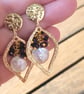 Purple Crystal and Pearl Drop Earrings - Handmade Jewelry