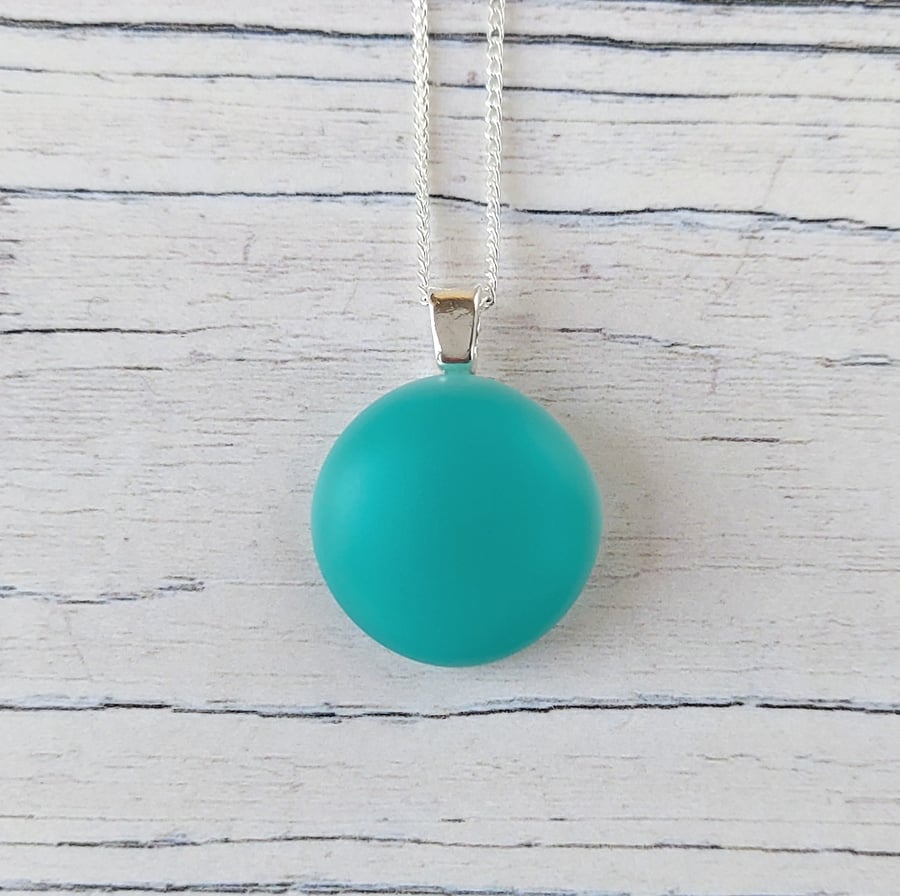 Aqua frosted glass pendant with chain