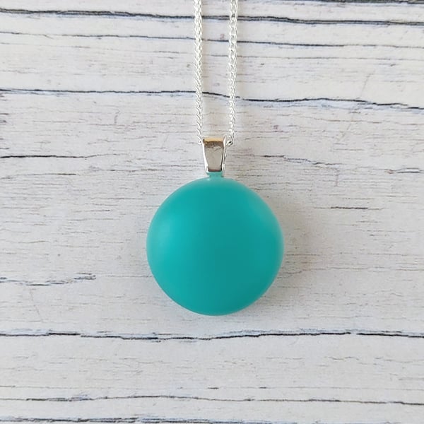 Aqua frosted glass pendant with chain