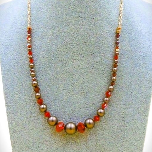 Delicate burgundy pearl and sparkly red crystal necklace   Rose gold chain 