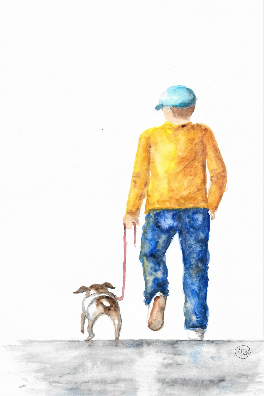 Taking the Dog for walkies, original painting