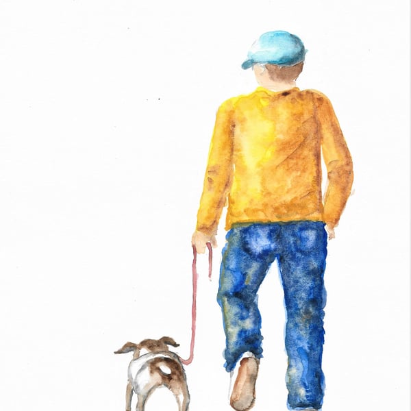Taking the Dog for walkies, original painting
