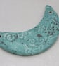 Eggshell Blue Brocade Ceramic Crescent Bib Pendant - Image 2
