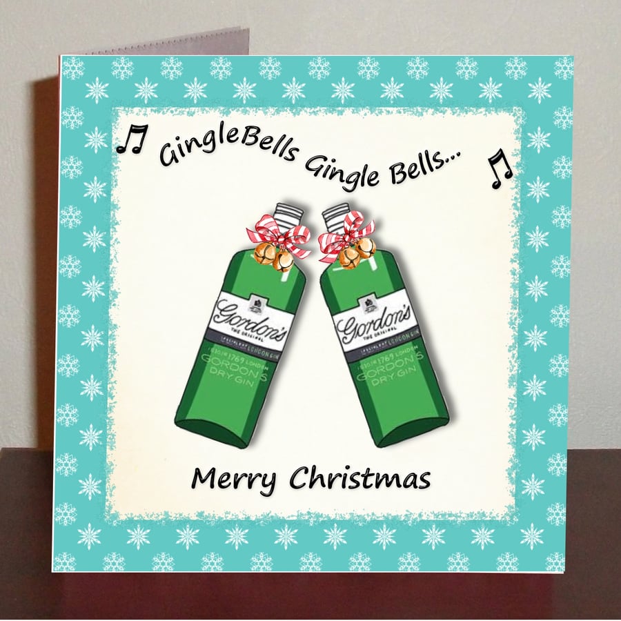 Gin themed Christmas card Gin-gle bells