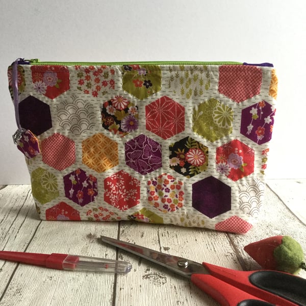 Hexagon Themed Fabric Zipped Pouch