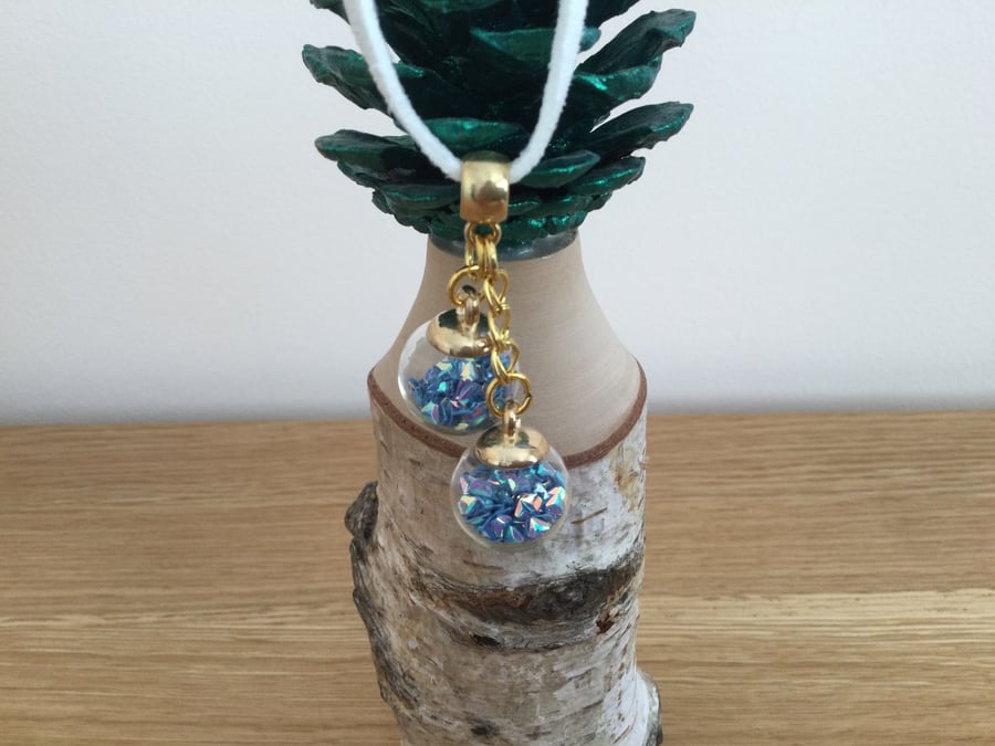Blue Glass Globe Glitter Ball Pendant Necklace