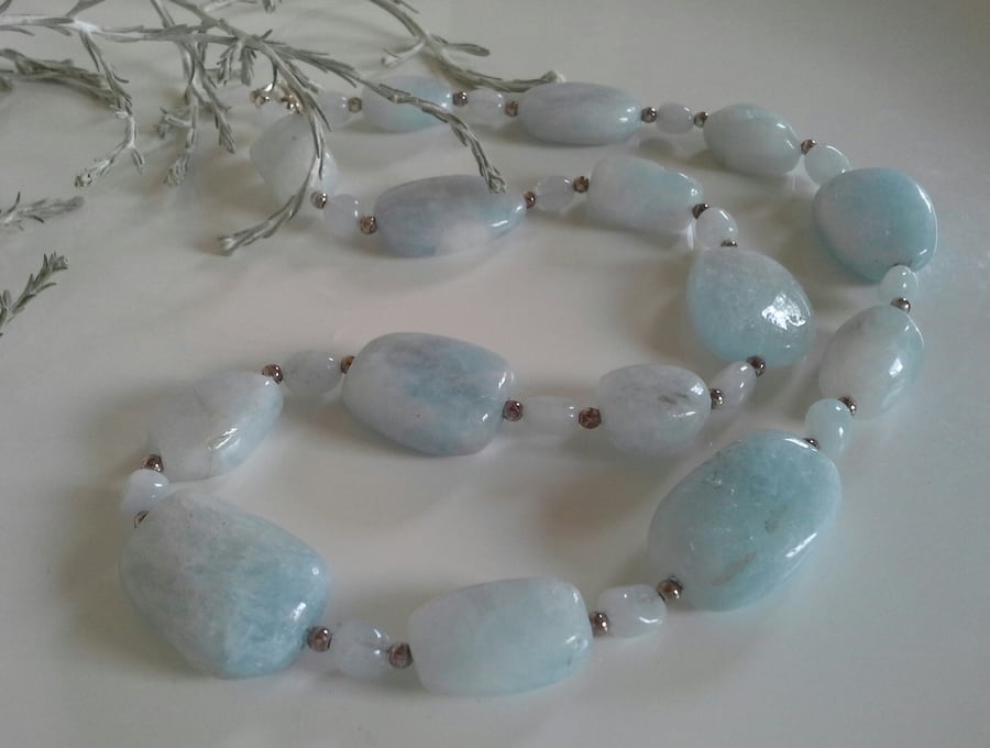  Luxury Statement Organic Brazilian Aquamarine Sterling Silver Necklace