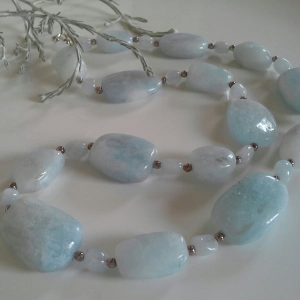  Luxury Statement Organic Brazilian Aquamarine Sterling Silver Necklace