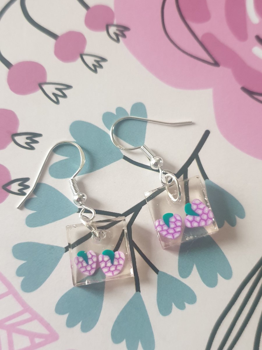 Square grapes resin earrings