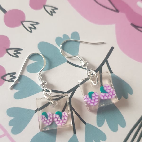 Square grapes resin earrings