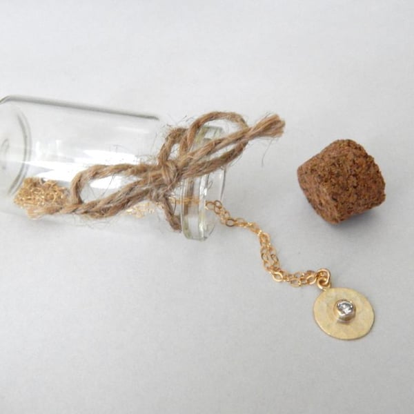 Dime - Hammered Coin with Cubic Zirconia, 14k Gold Filled, Disk, Vermeil