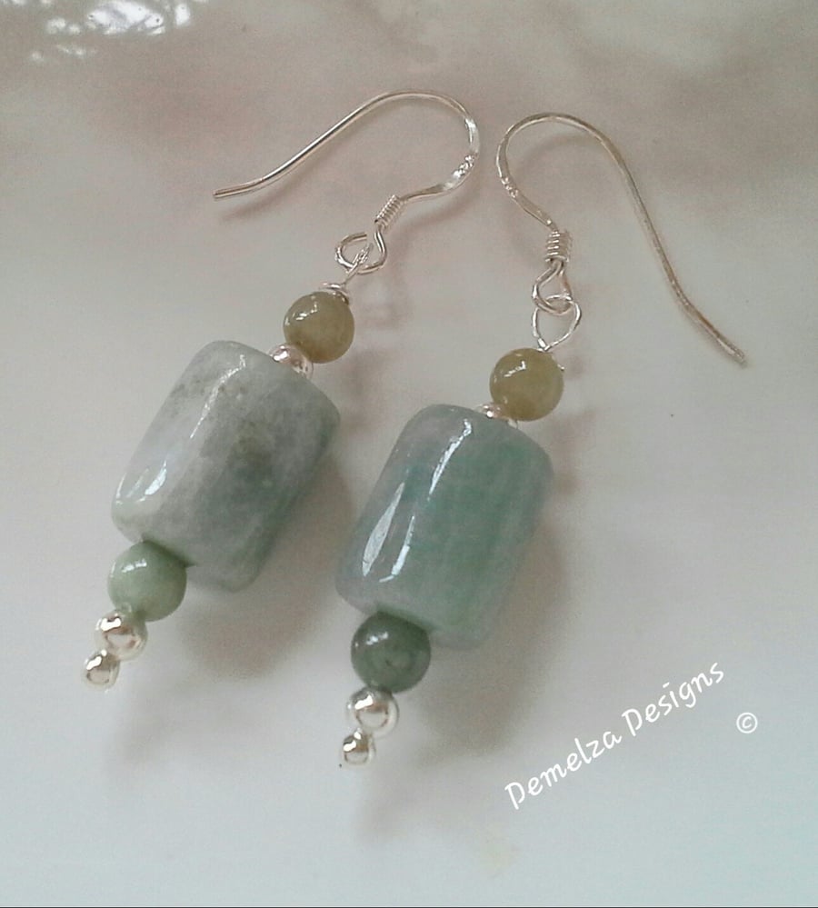 Burmese Jadeite & Jade Sterling Silver Earrings
