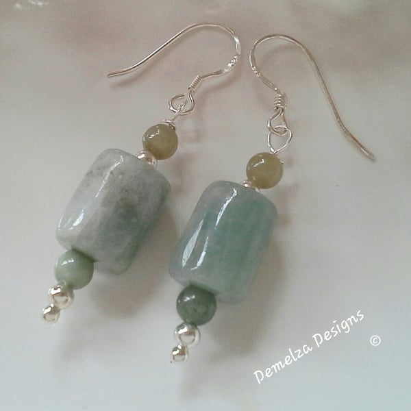 Burmese Jadeite & Jade Sterling Silver Earrings