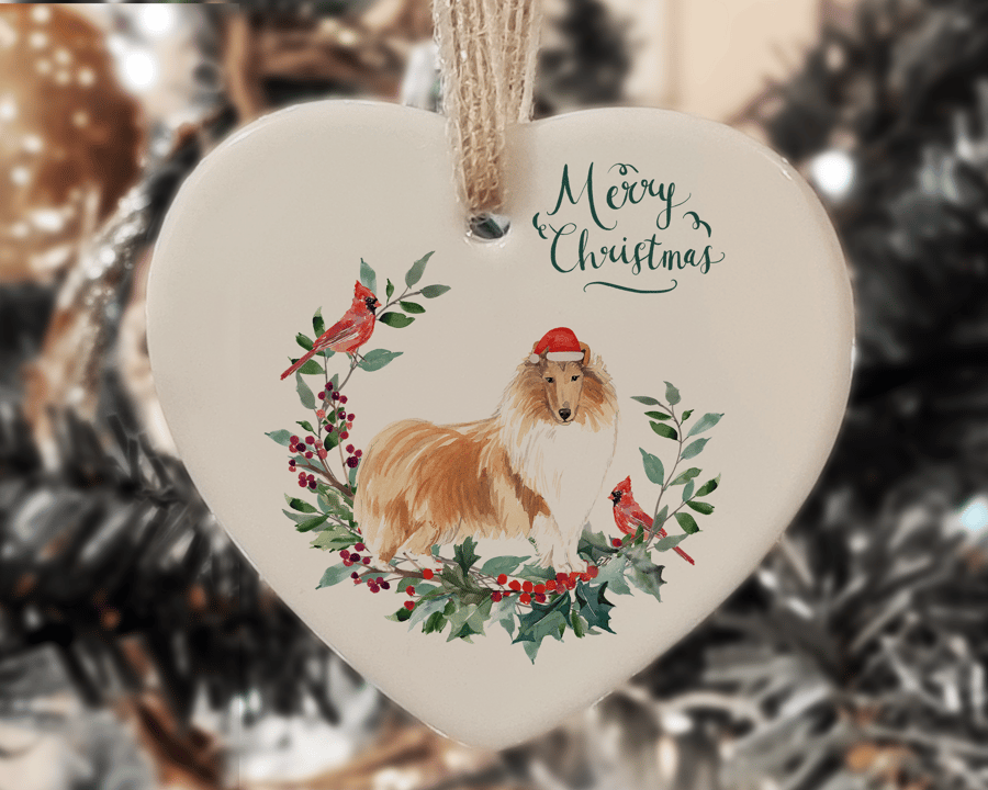 Ceramic Ornament - Rough Collie Dog - Personalised Christmas Decoration