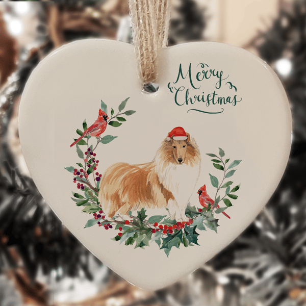 Ceramic Ornament - Rough Collie Dog - Personalised Christmas Decoration