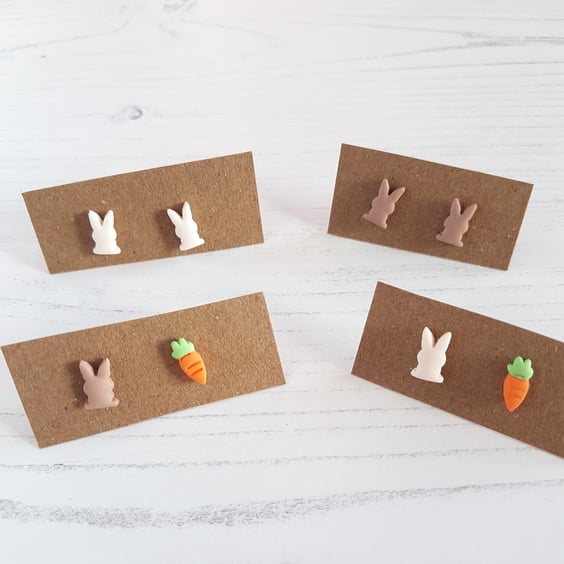 Micro size bunny and carrot stud earrings, mix and match ONE PAIR SUPPLIED