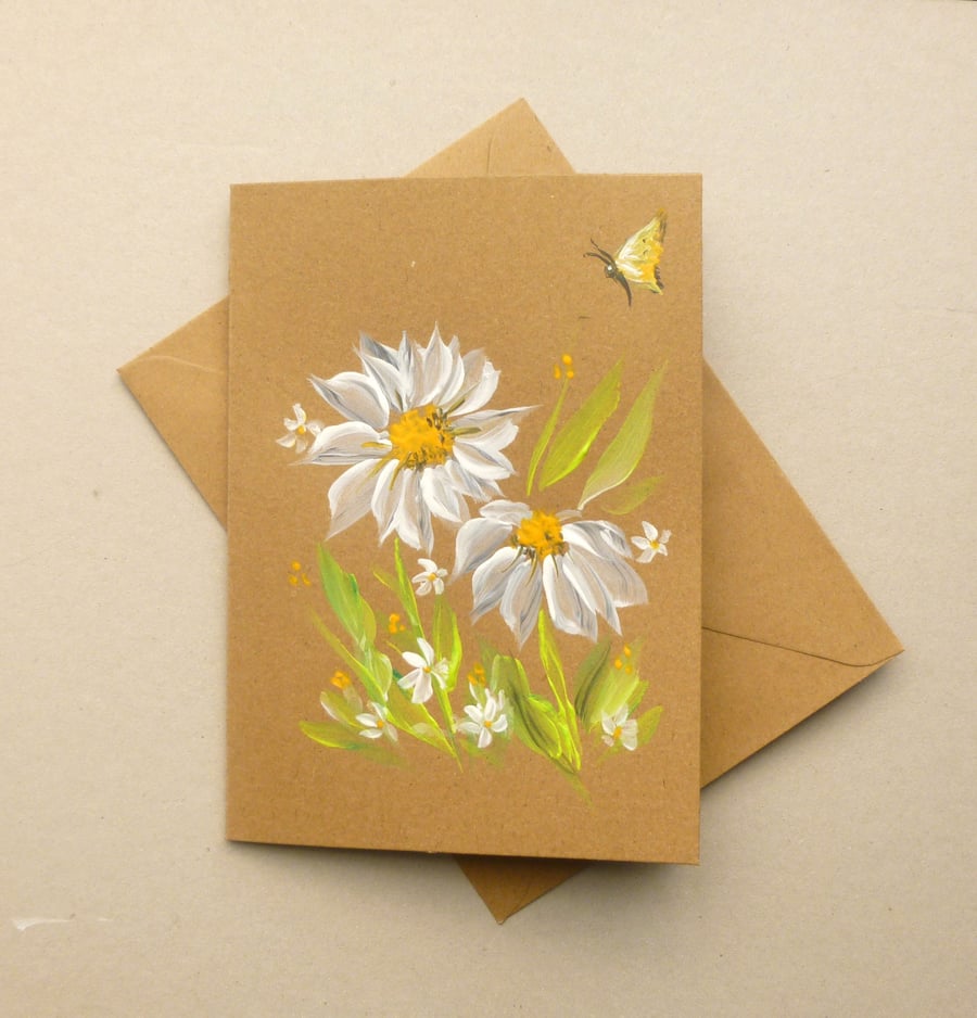 greetings card blank floral hand painted original ( ref F 872 J1 )