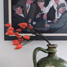Ceramic Rosehips Flowers, Wired for Arranging, Two stems (four berries) in Red 