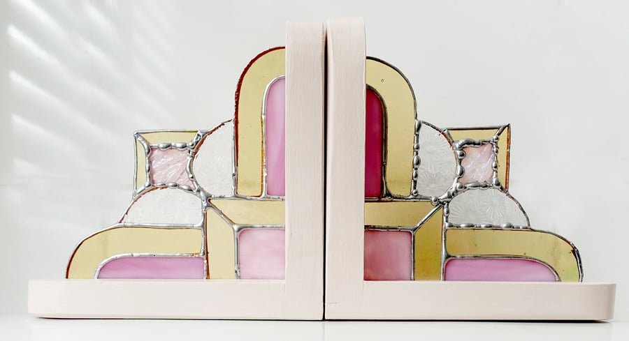Art Deco Bookends Ornament Suncatcher Pink and Gold SECONDS