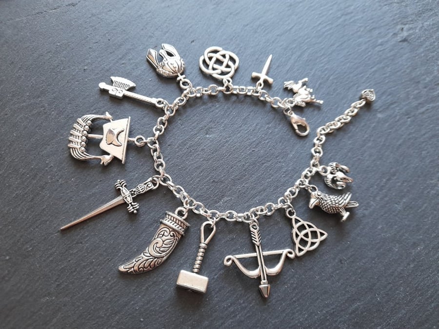 Vikings Silver Plated Packed Charm Bracelet The Last Kingdom Pagan Norse