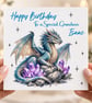 Personalised Dragon Birthday Card-Blue Fantasy Dragon Card-Any Name & Relation - Image 3