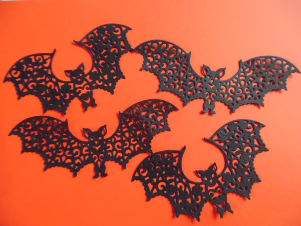 4 x Large Black Bat Filigree Die Cuts. Silhouettes Hallowe'en Card Topper