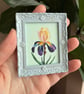 Iris Miniature Framed Painting, February Birth Flower, Cottagecore Gift