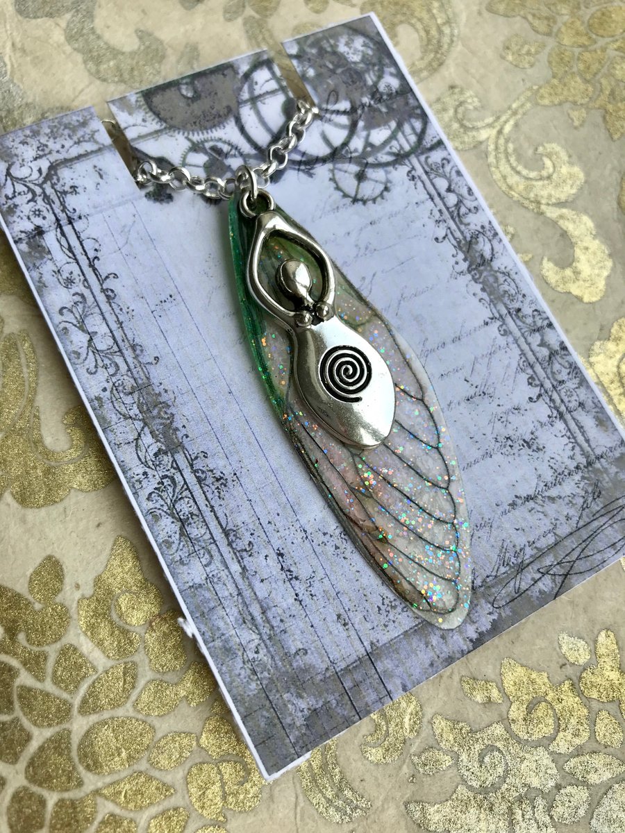 Goddess Green Fairy Wing Necklace