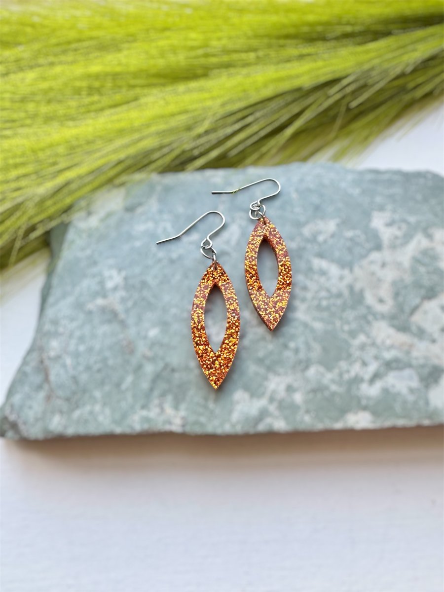 Orange Navette Acrylic Dangle Earrings