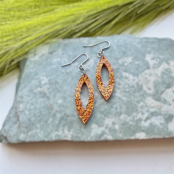 Orange Navette Acrylic Dangle Earrings